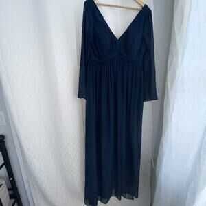 Azazie Formal Drk Blue Empire Waist High Slit Xs 14